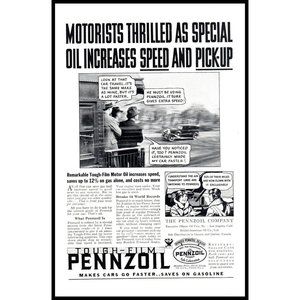 1934 Penzoil Motor Oil Vintage Print Ad Car Racing Train Wall Art Photo